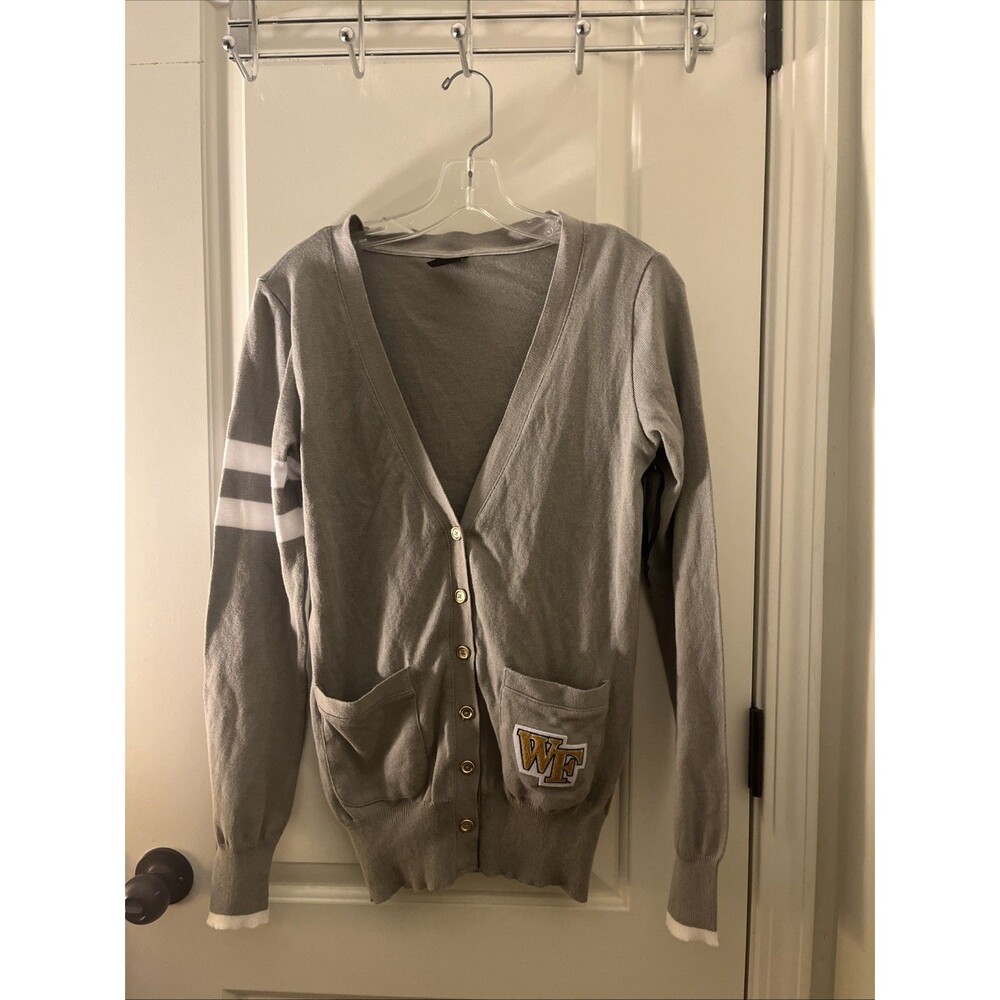 Wake Forest University Gray Cardigan Women's Sweater - Gray and White
